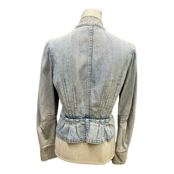 Boston Proper Denim Jean Jacket. Size 8. Brass button detail. Cropped. Gathered - Picture 3 of 13